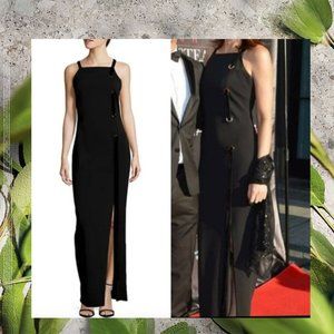 BADGLEY MISCHKA Dress Gown Black Formal Evening Long High Slit Formal Strap NWT